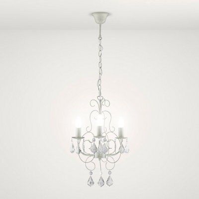 Chesterfield Pendant Gloss White 3 Lamp Pendant ceiling light, (Dia)330mm