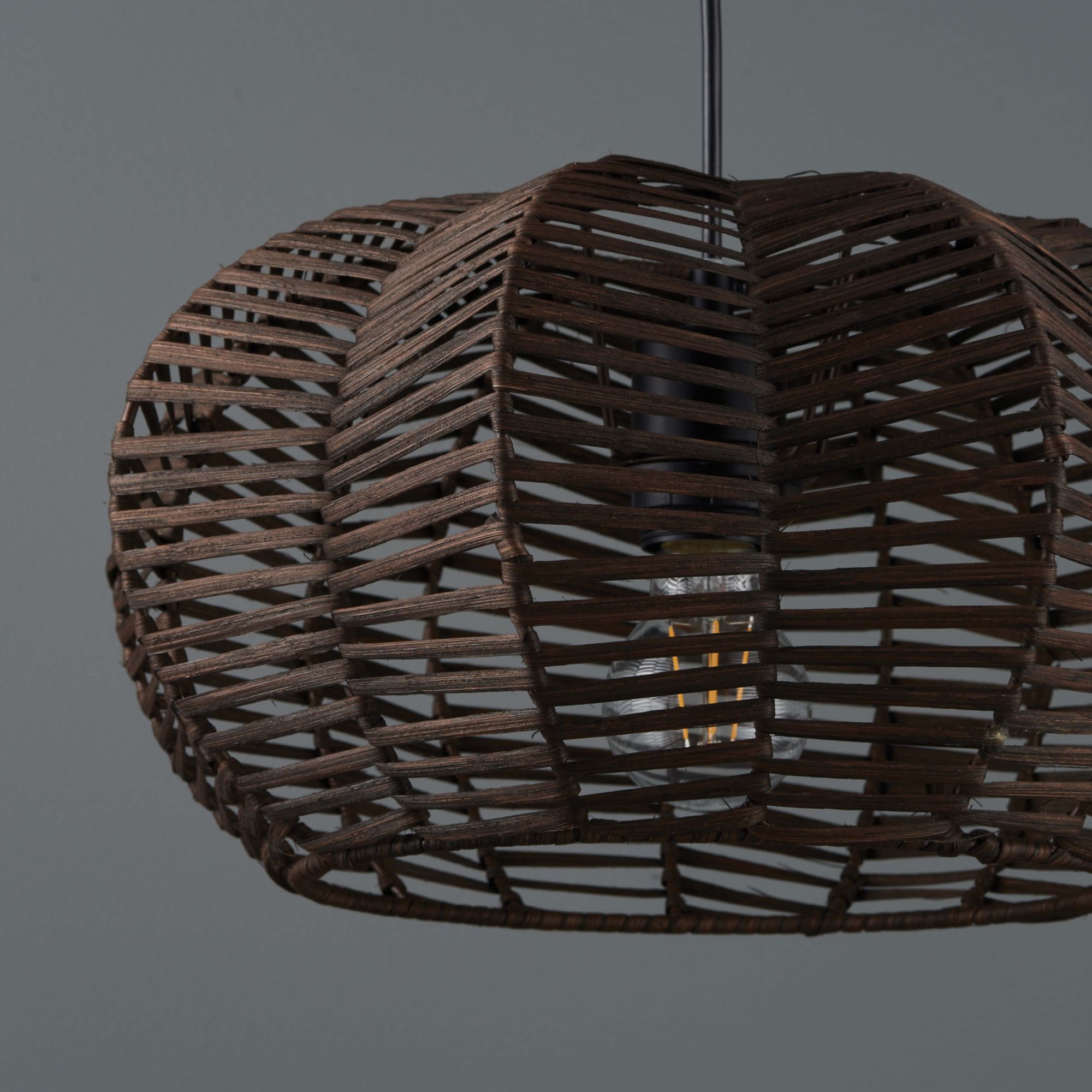 Chevra Pendant Matt Rattan & steel Brown Ceiling light