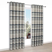 Cheyla Grey Stripe Lined Eyelet Curtains (W)117cm (L)137cm, Pair