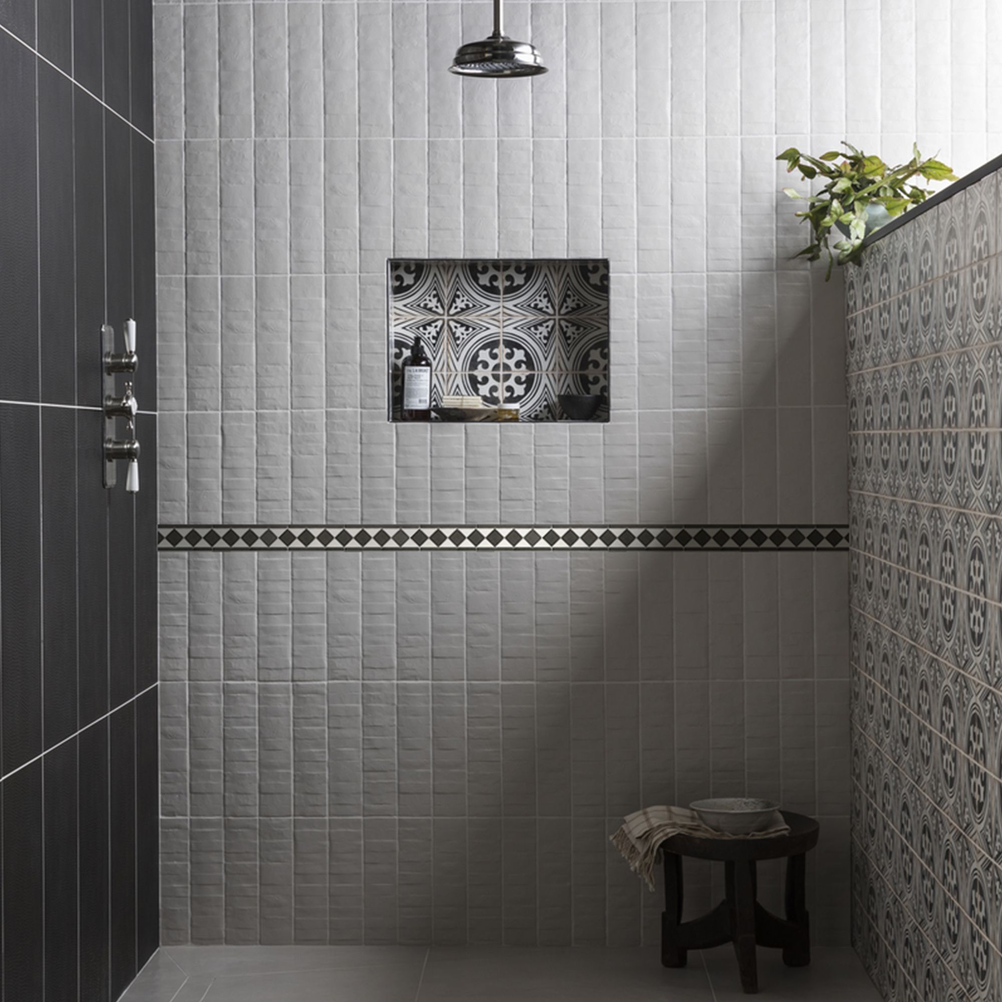 Chikago Black & white Natural stone Border tile - 5