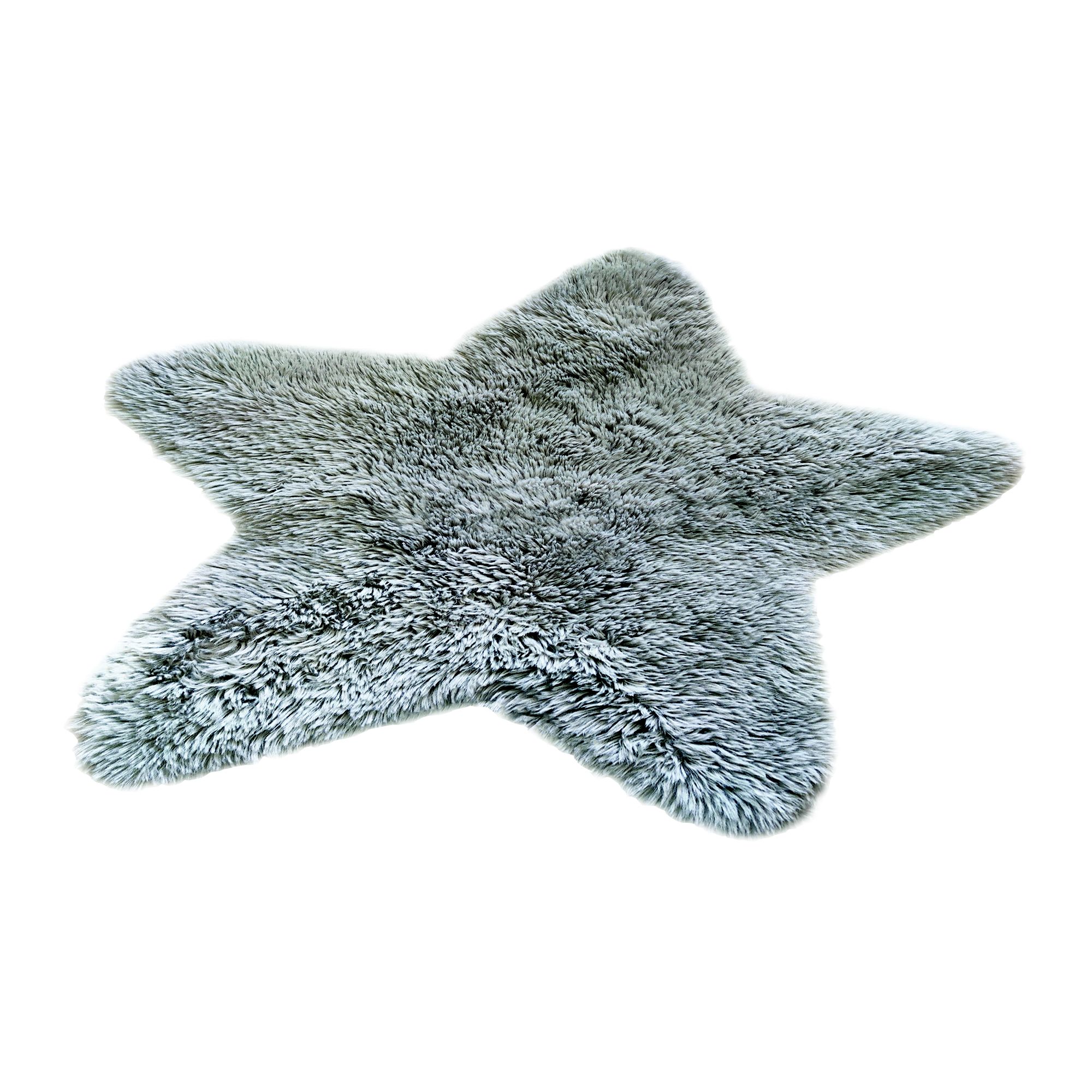 Children's Grey Star Fur effect Small Rug, (L)70cm x (W)70cm