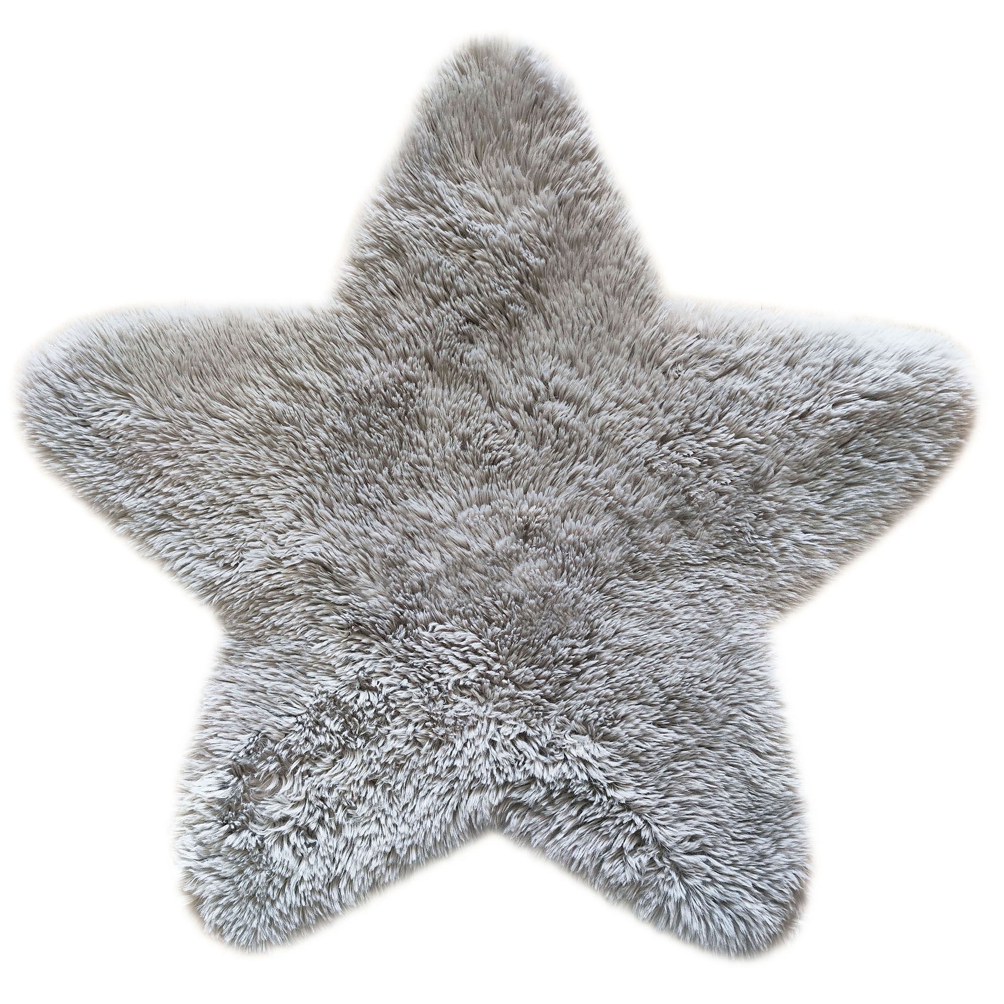 Children's Grey Star Fur effect Small Rug, (L)70cm x (W)70cm