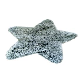 Children's Grey Star Fur effect Small Rug, (L)7cm x (W)70cm