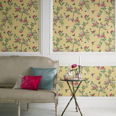Chinoiserie Imperial yellow Floral Smooth Wallpaper