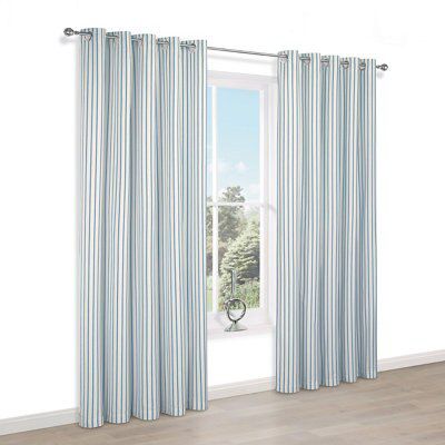 Christina Blue & White Stripe Lined Eyelet Curtains (W)167cm (L)183cm ...