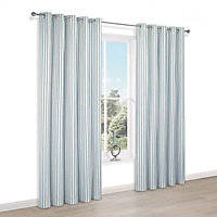 Christina Blue & white Stripe Lined Eyelet Curtains (W)167cm (L)228cm, Pair