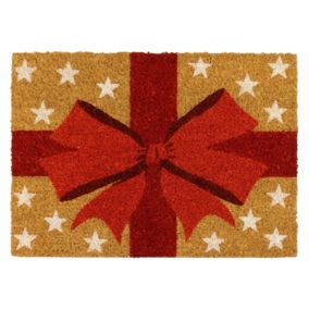 Christmas Red & Natural Present Door mat, 57cm x 40cm