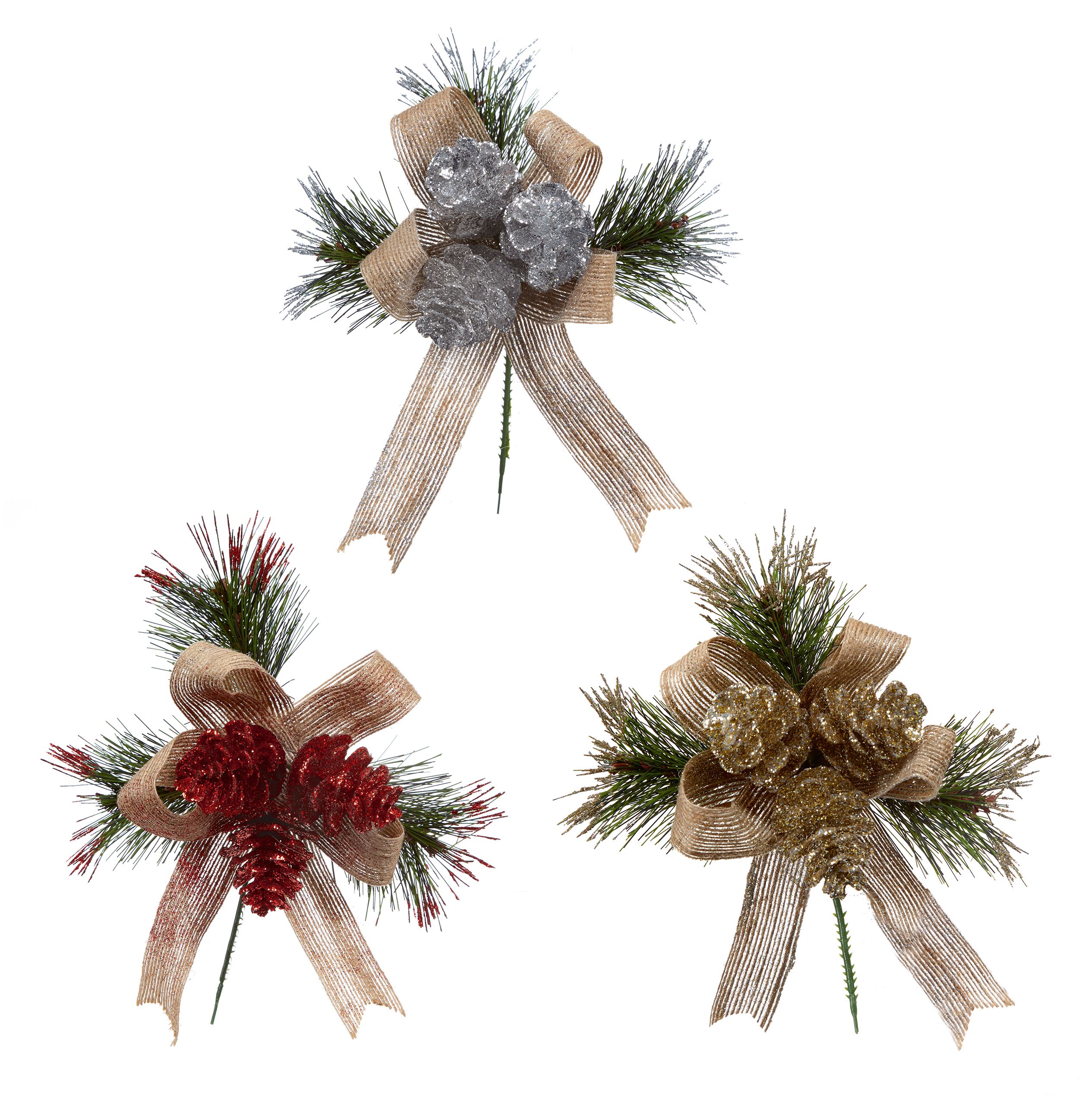 Christmas ribbon & pinecone Multicolour Pick of 3 | DIY at B&Q