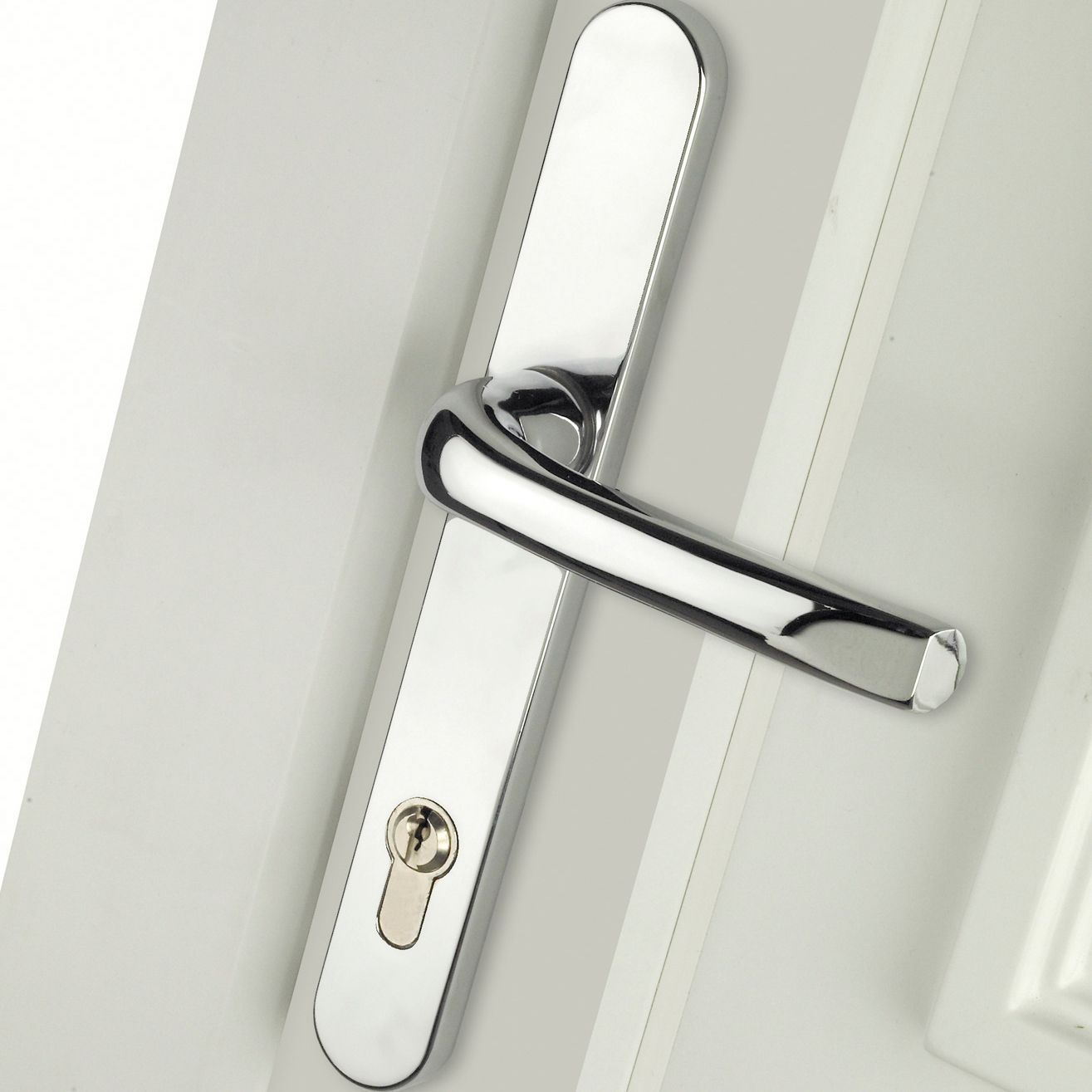 Chrome Effect External Straight Lock Door Handle Set Diy At B Q