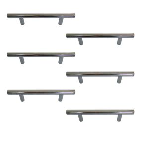 Chrome effect Furniture Bar Handle (L)15.5cm (D)25mm, Pack of 6