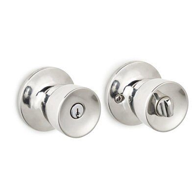 Chrome effect Stainless steel Round Internal Door knob, Set