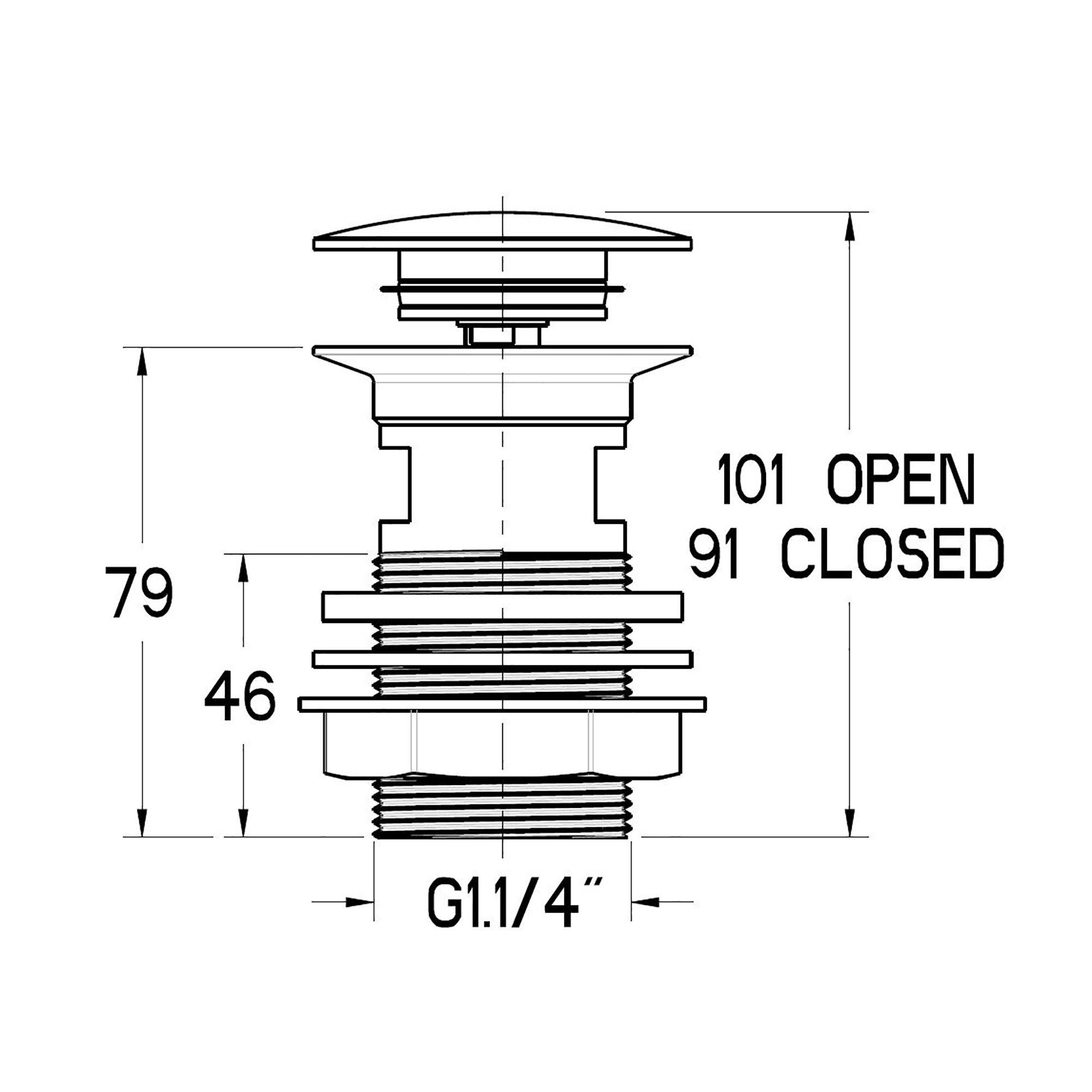 Chrome Metal & plastic 84mm Pop-up Slotted Waste (Dia)32.75mm