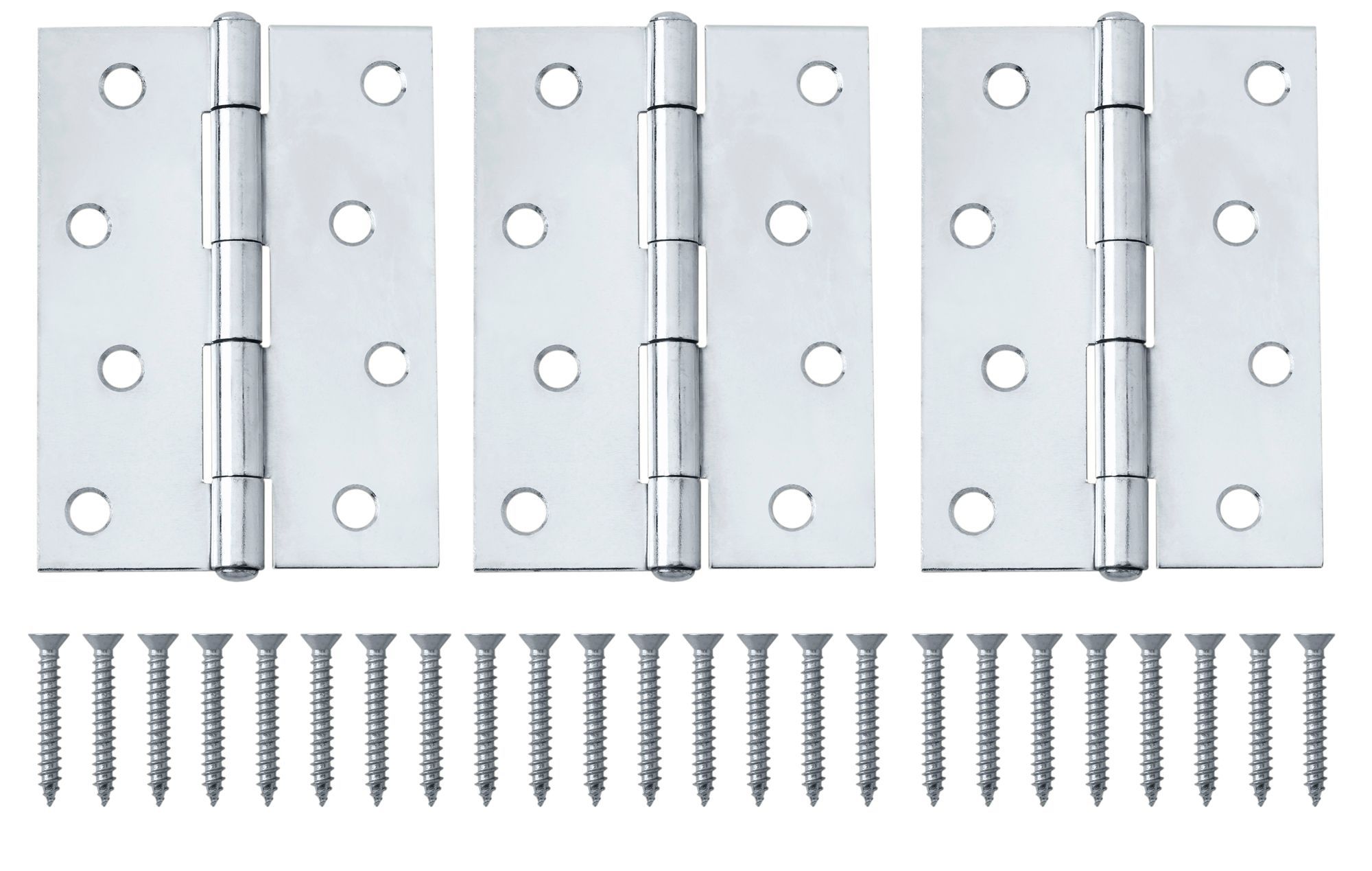 Chrome-plated Metal Butt Door hinge N429 (L)100mm, Pack of 3