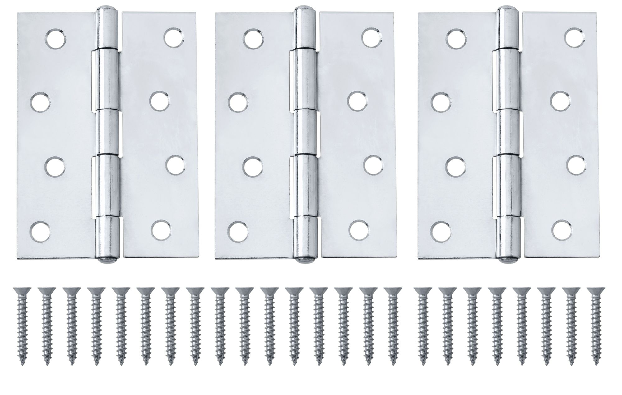 Chrome-plated Metal Butt Door hinge N429 (L)100mm (W)100mm, Pack of 3