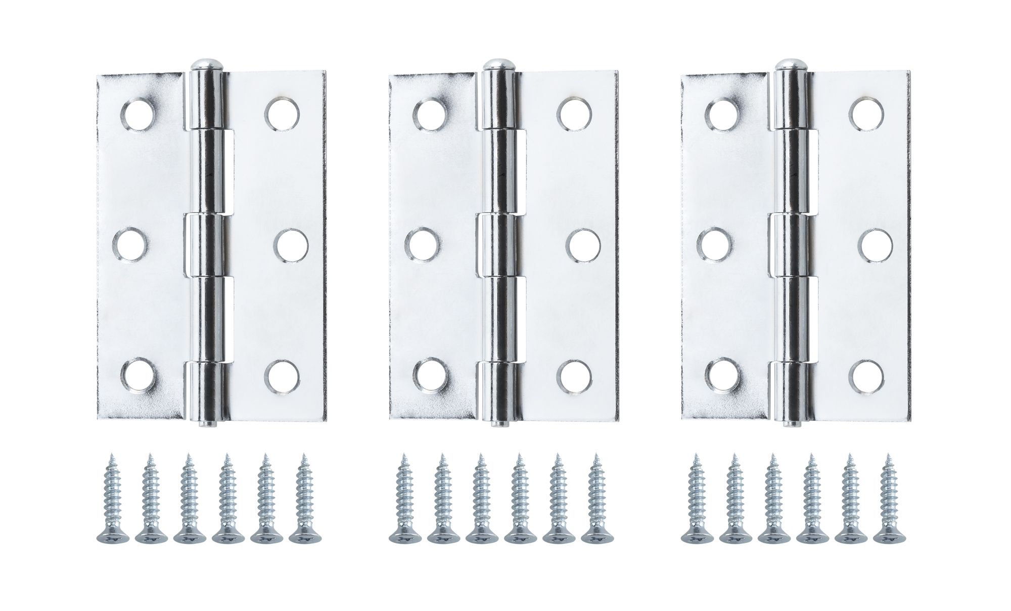 Chrome-plated Metal Butt Door hinge N429 (L)75mm, Pack of 3