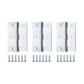 Chrome-plated Metal Butt Door hinge N429 (L)75mm (W)75mm, Pack of 3