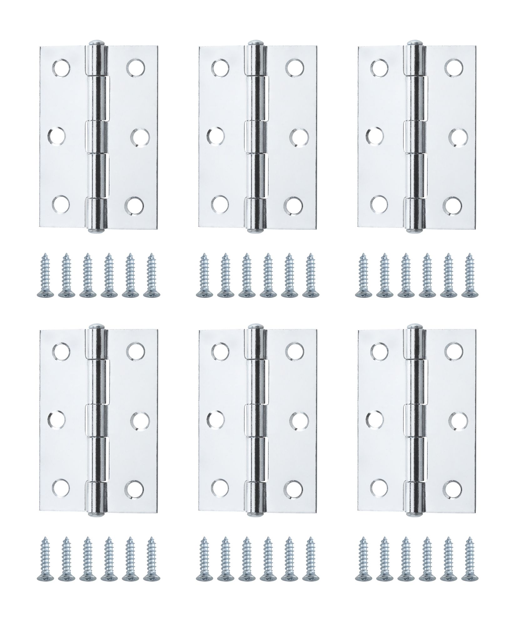 Chrome-plated Metal Butt Door hinge N429 (L)75mm (W)75mm, Pack of 6