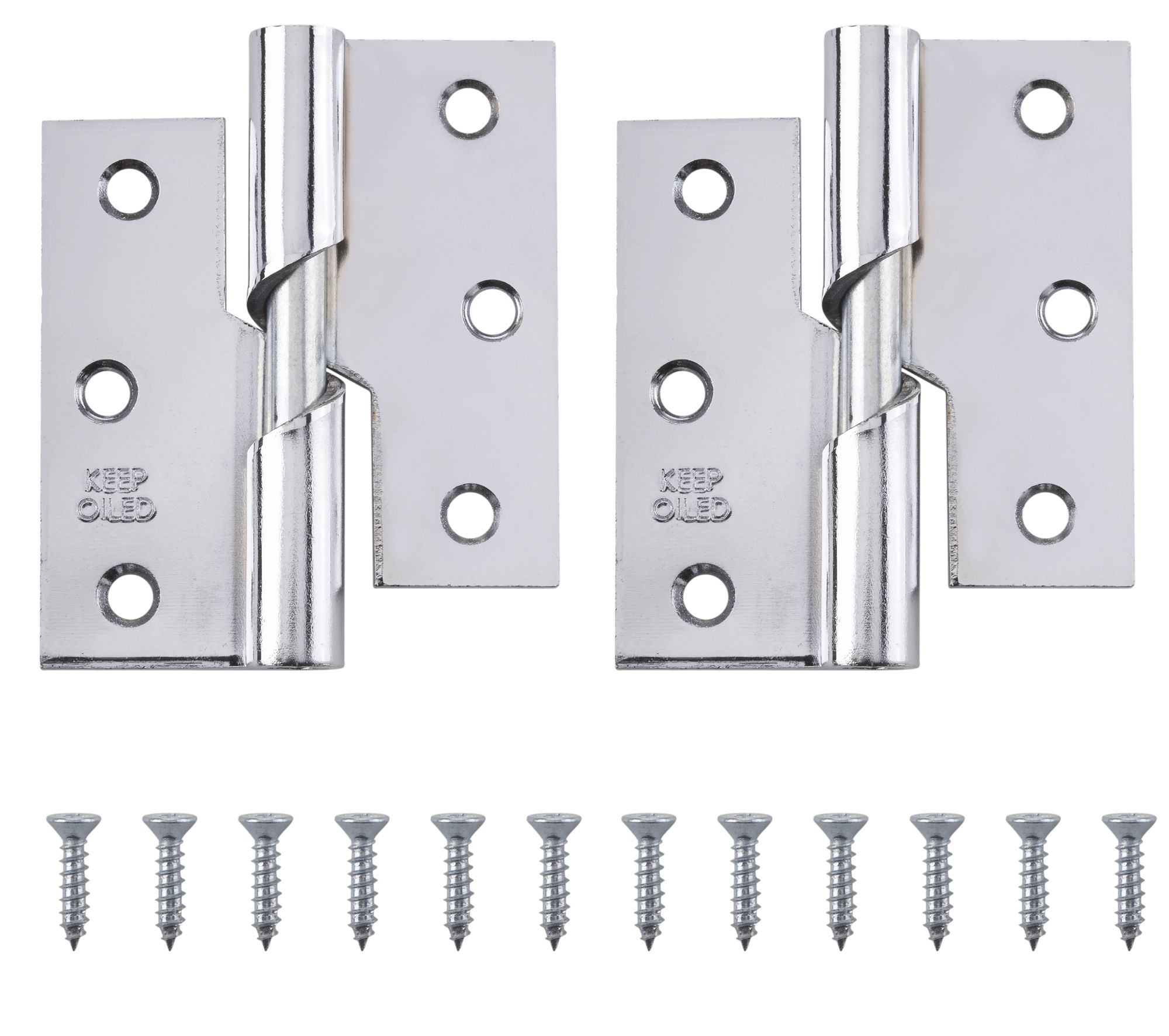 Chrome-plated Metal Left Butt Door hinge N429 (L)75mm (W)75mm, Pack of 2