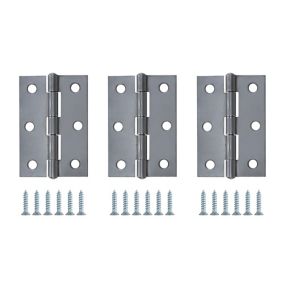 Chrome-plated Steel Butt Door hinge N172 (L)75mm (W)75mm, Pack of 3