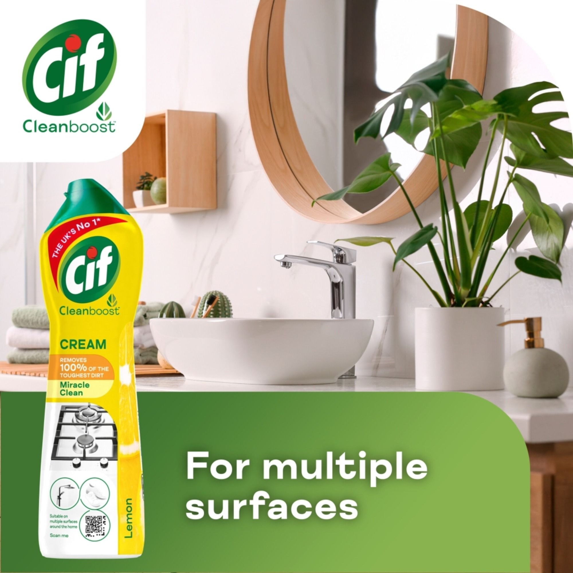 Cif Cleanboost Lemon Multi-surface Cream Cleaner, 500ml