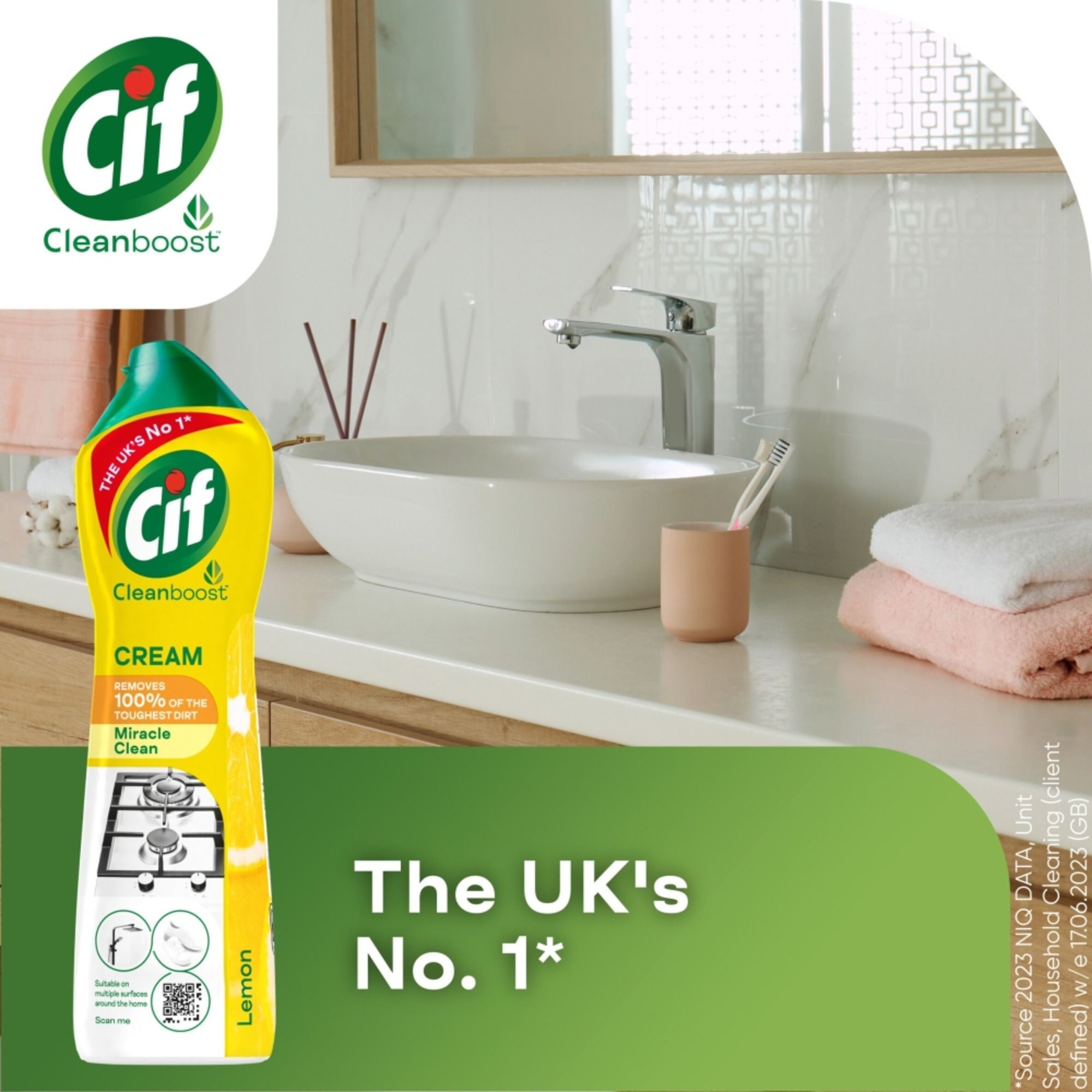 Cif Cleanboost Lemon Multi-surface Cream Cleaner, 500ml