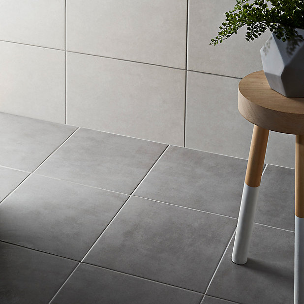 Cimenti Grey Matt Concrete Effect, Grey Bathroom Tiles B Q