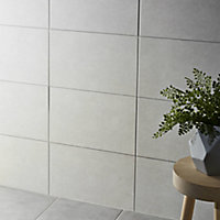 Cimenti Light Grey Matt Ceramic Wall Tile, Pack of 10, (L)400mm (W)250mm
