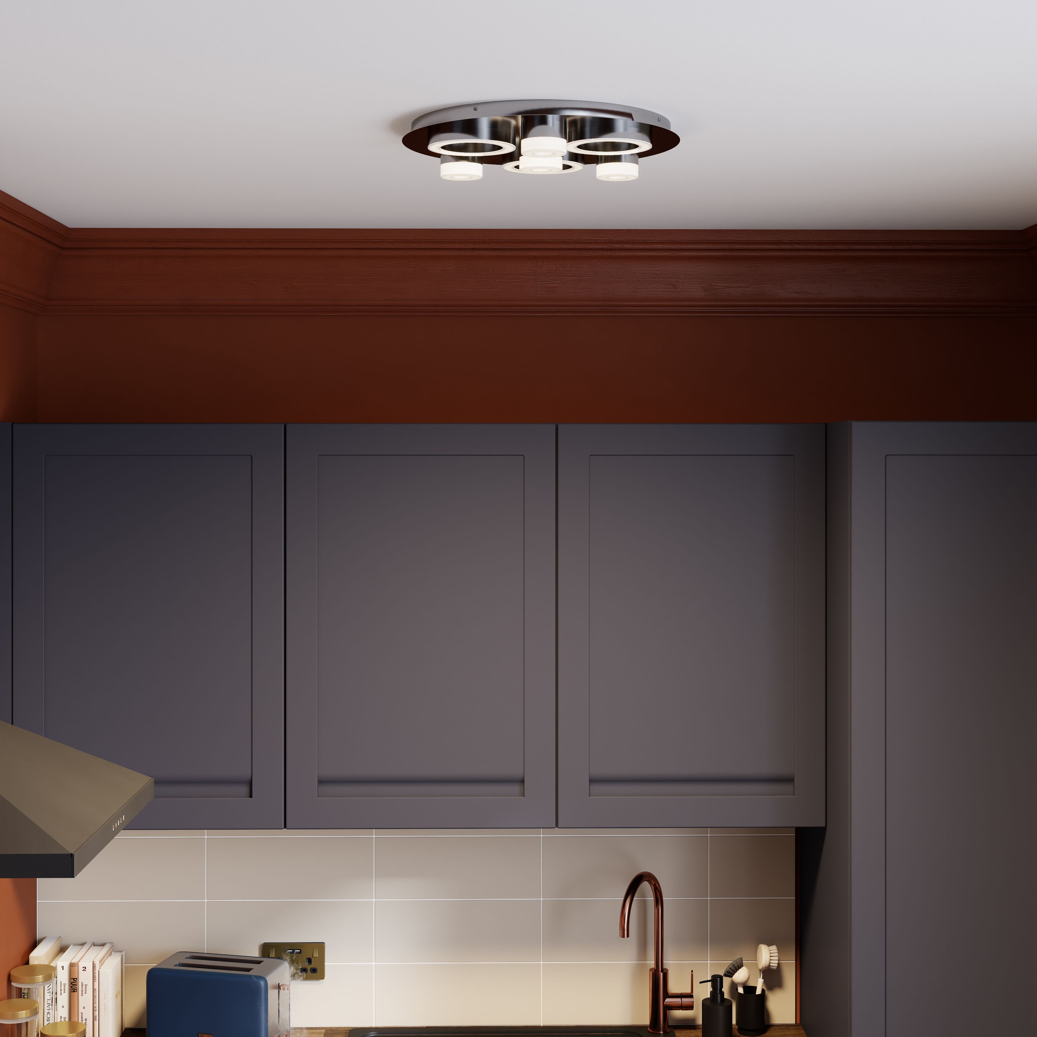 Circus Round Brushed Metal & plastic Chrome effect LED Ceiling light
