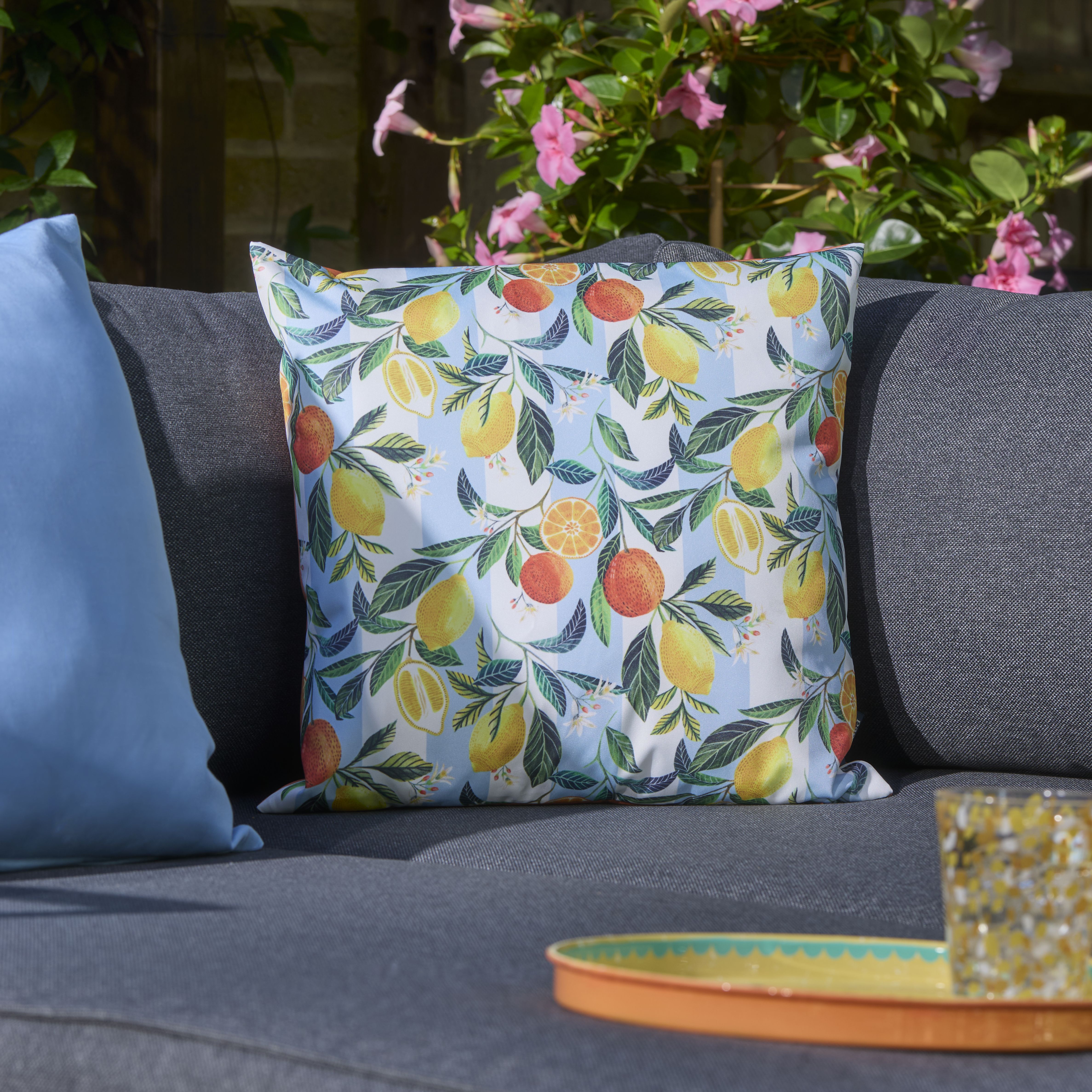 Citrus stripe Multi Print effect Indoor & outdoor Cushion (W)43cm