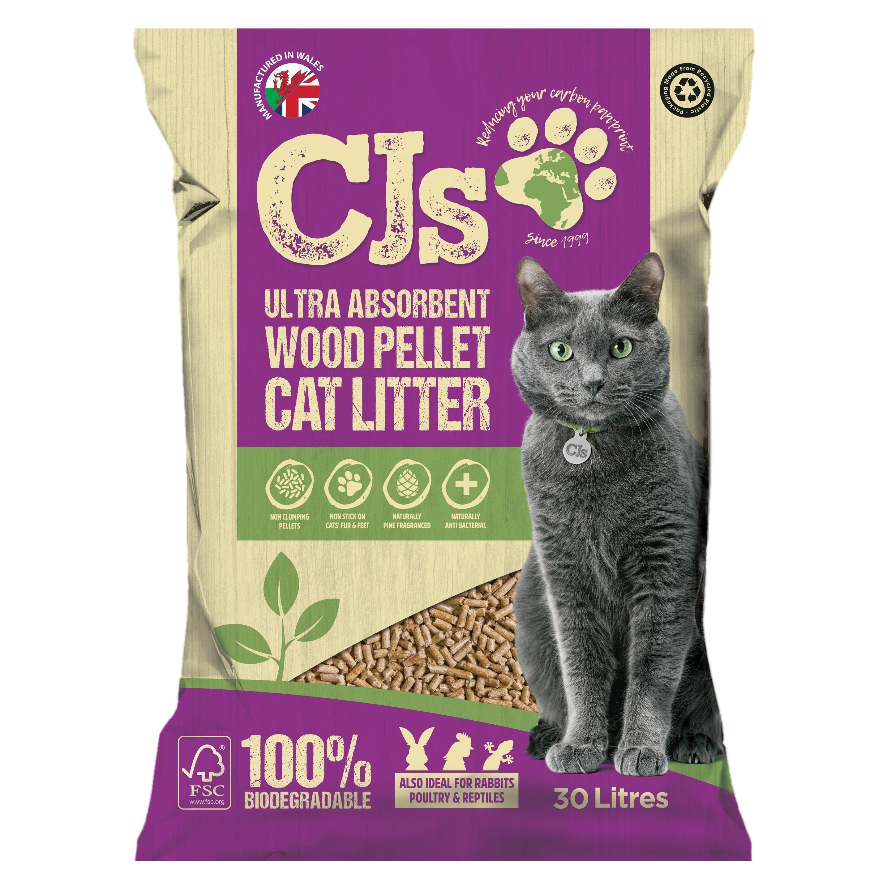 CJs Premium Wood pellet Cat litter 30L