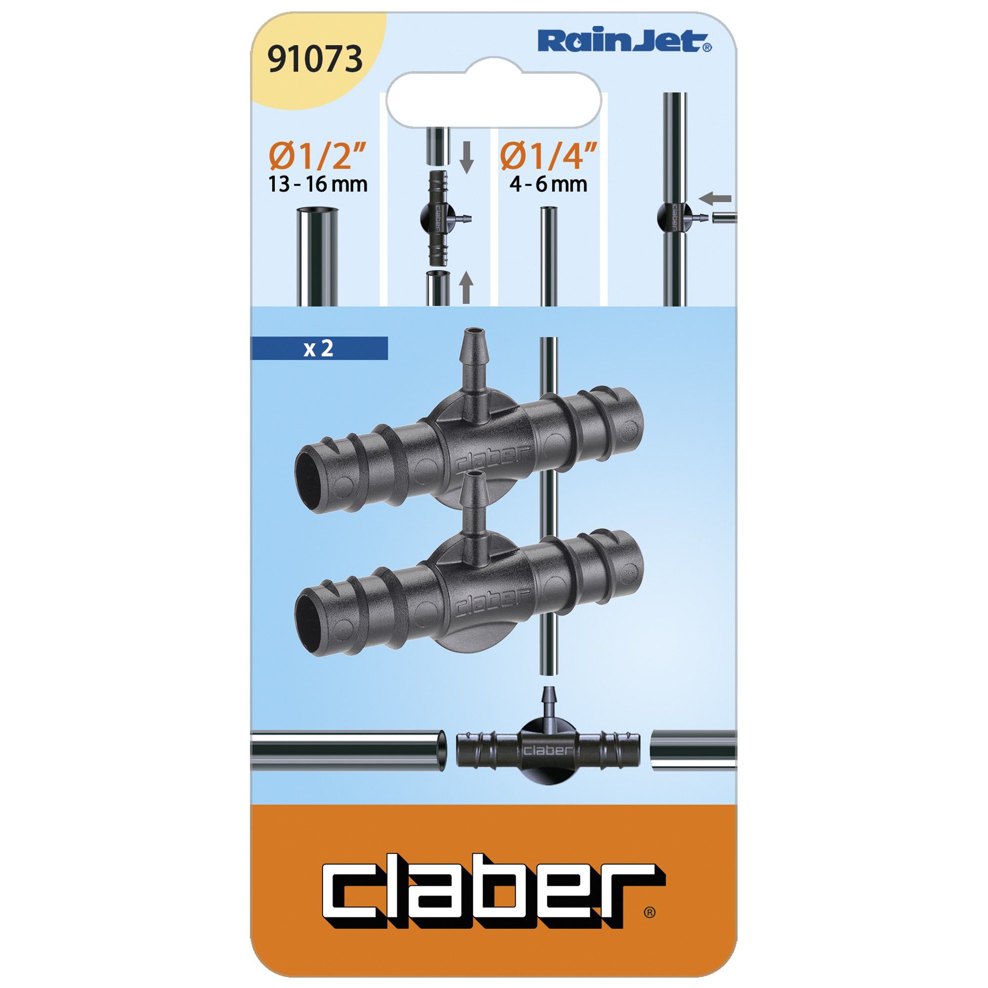 Claber Rainjet Reducing T-shaped ½" Irrigation system Coupling, Pack of 2