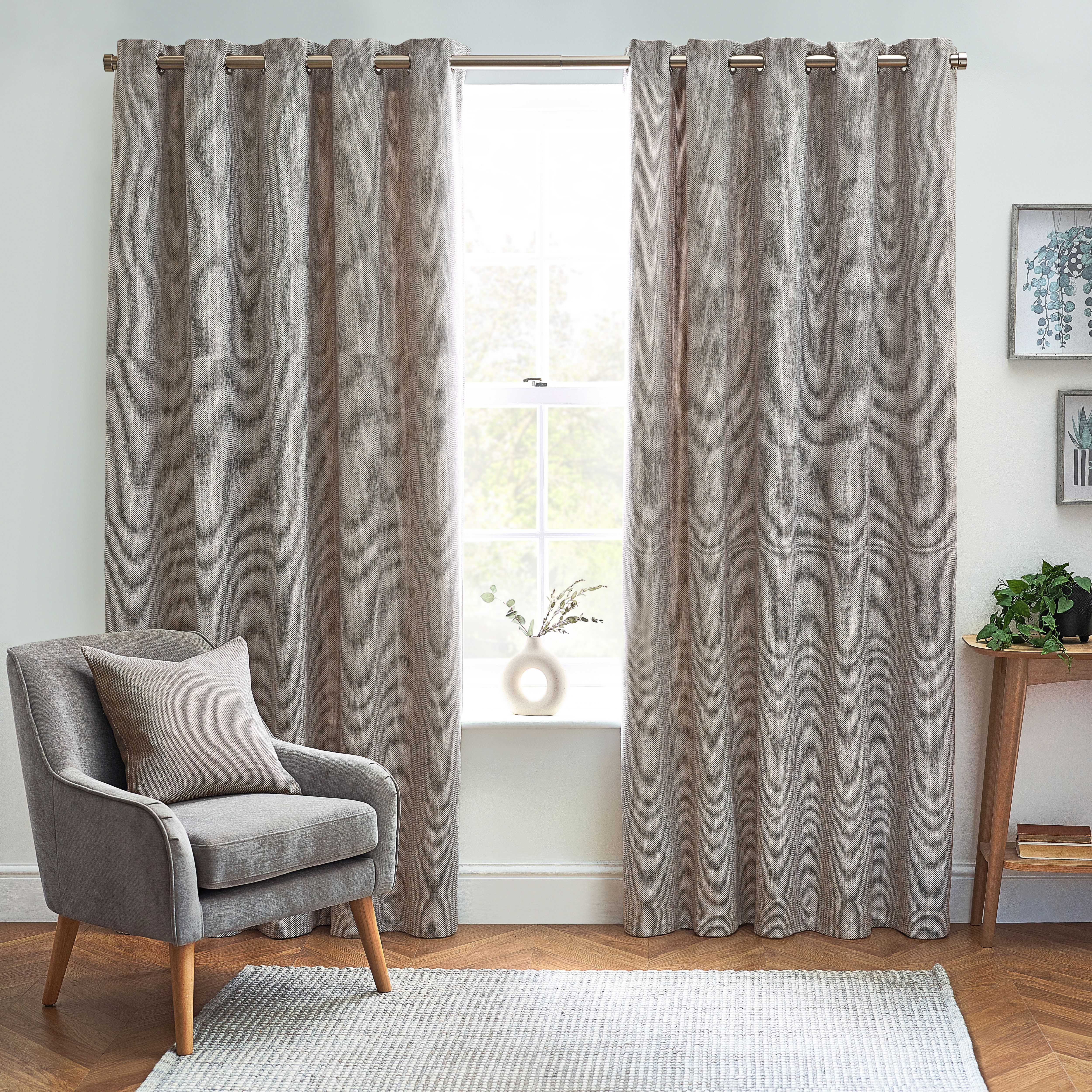 Clara Natural Woven Lined Eyelet Curtains (W)167cm (L)183cm, Pair | DIY ...