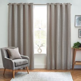 Clara Natural Woven Lined Eyelet Curtains (W)167cm (L)183cm, Pair