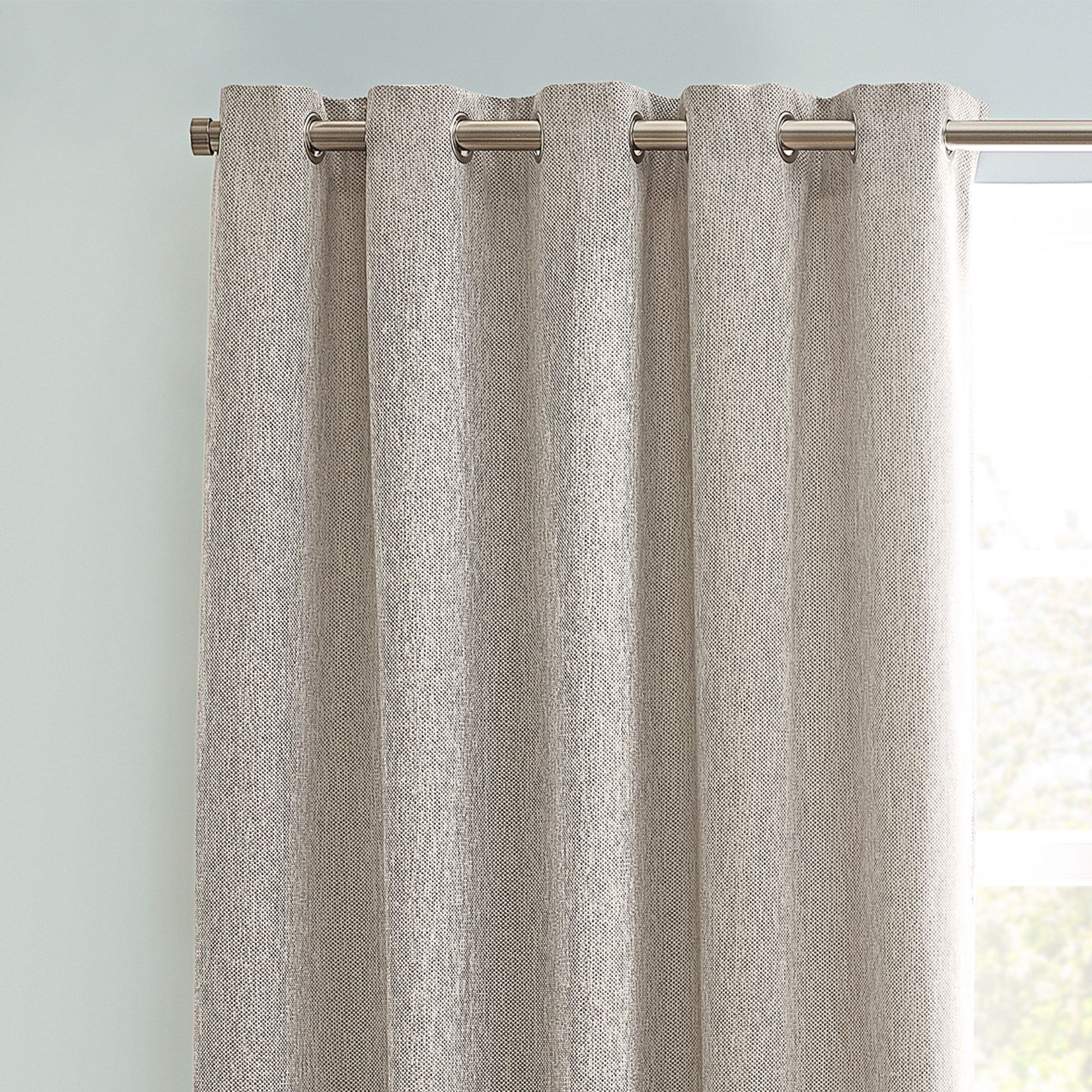 Clara Natural Woven Lined Eyelet Curtains (W)228cm (L)228cm, Pair