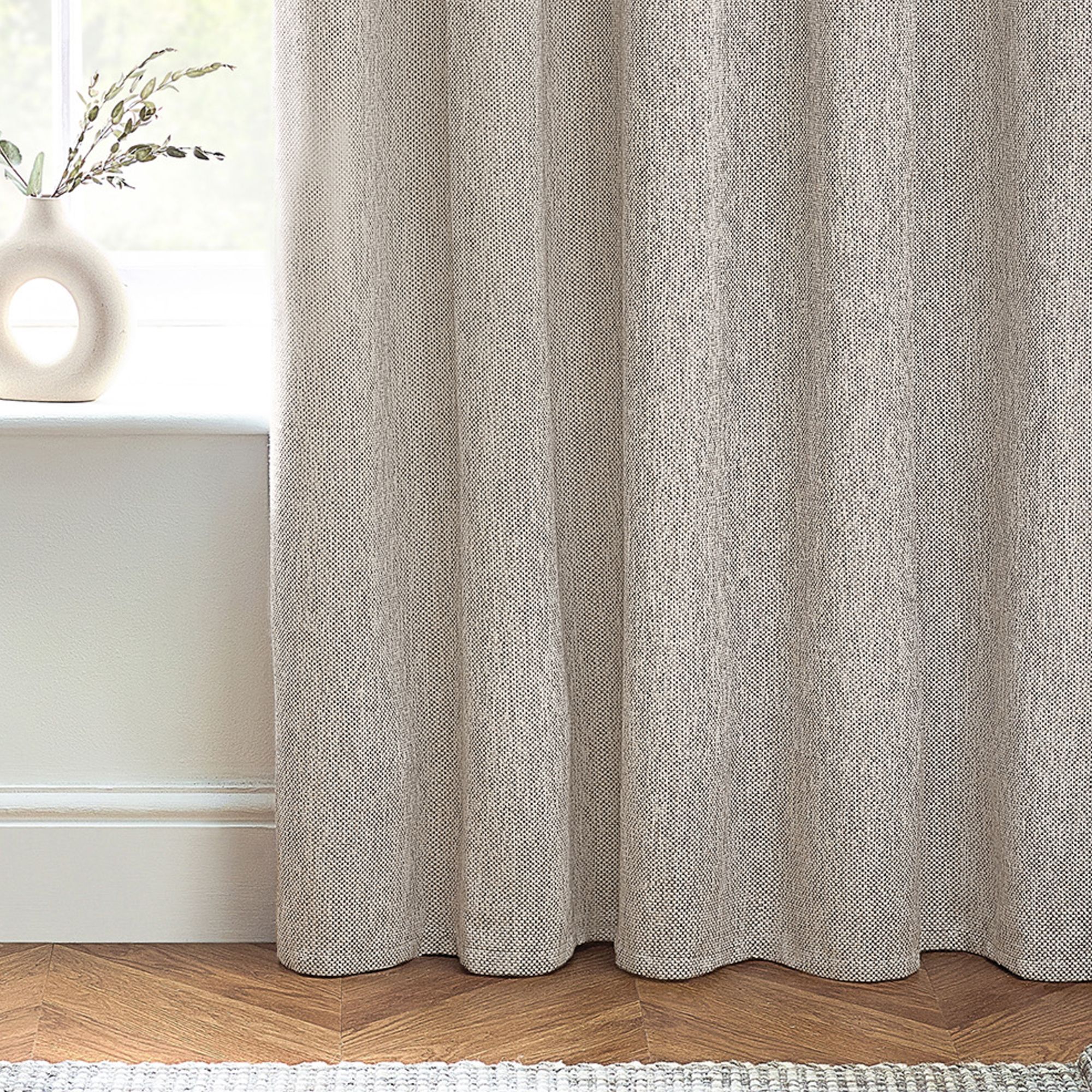Clara Natural Woven Lined Eyelet Curtains (W)228cm (L)228cm, Pair