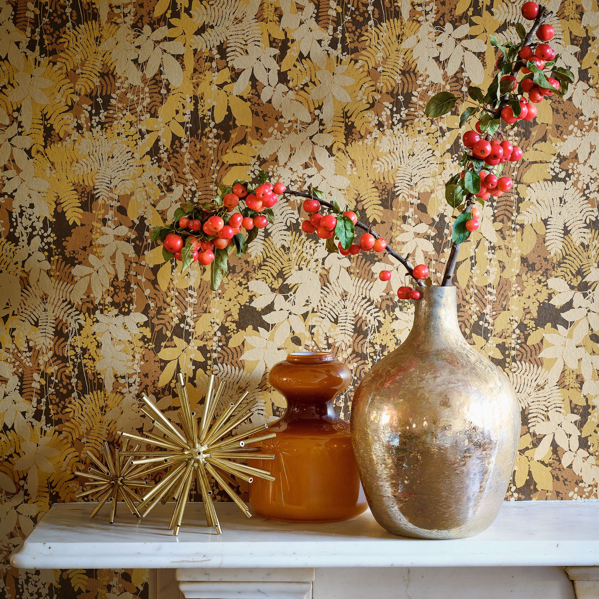 Clarissa Hulse Canopy Antique Yellow & Gold effect Smooth Wallpaper