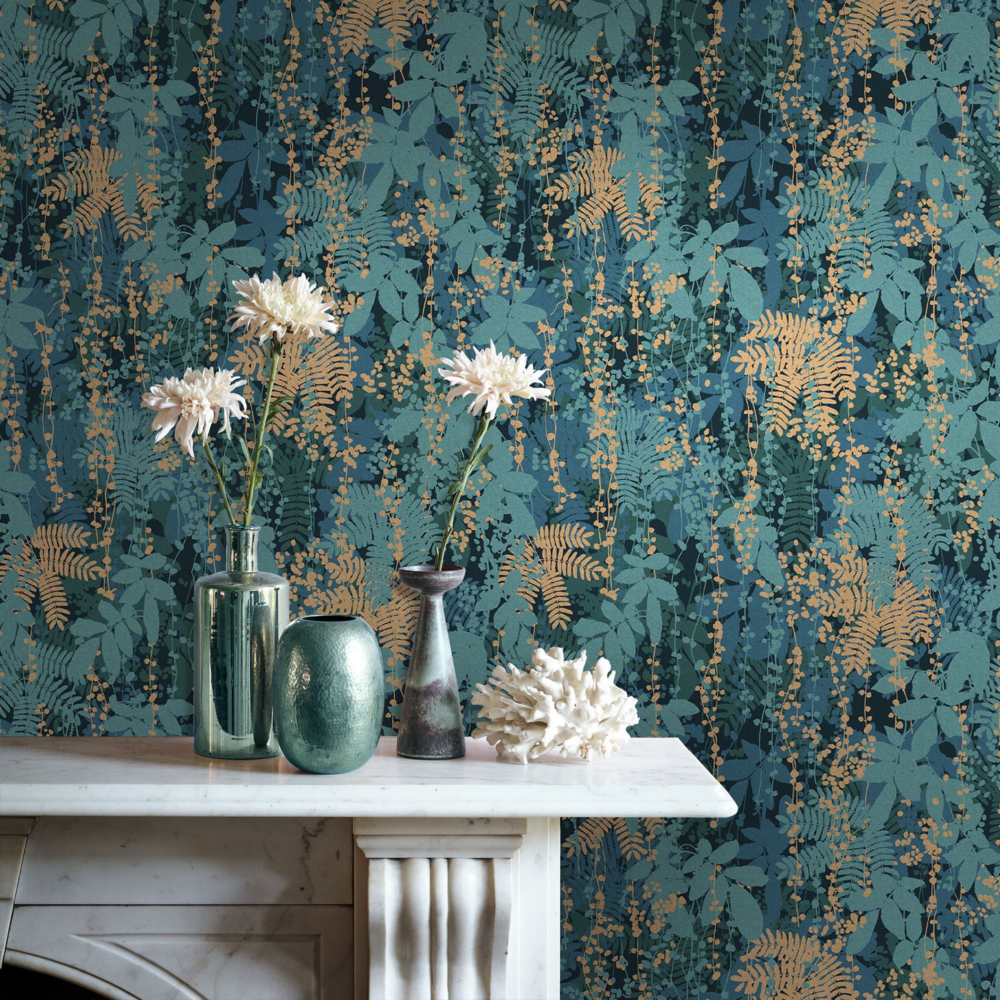 Clarissa Hulse Canopy Peacock Blue Smooth Wallpaper