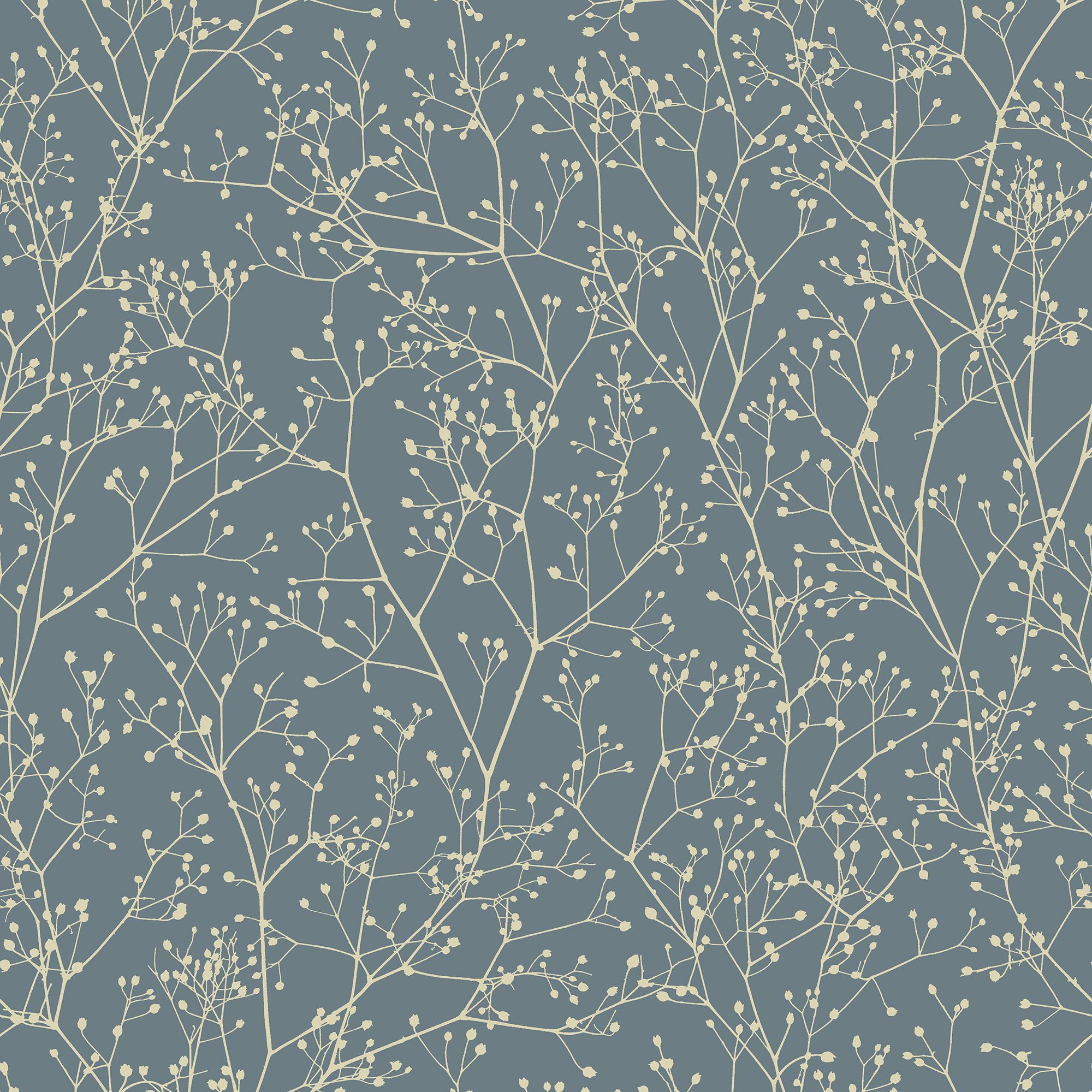Clarissa Hulse Gypsophila Airforce Blue & Gold effect Smooth Wallpaper