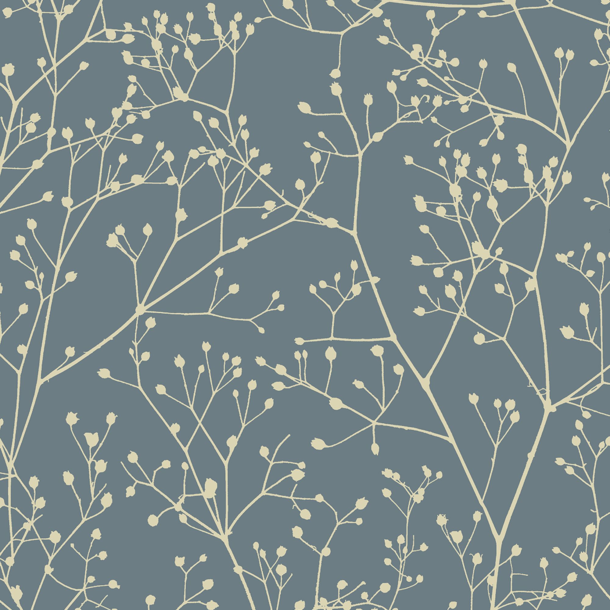 Clarissa Hulse Gypsophila Airforce Blue & Gold effect Smooth Wallpaper