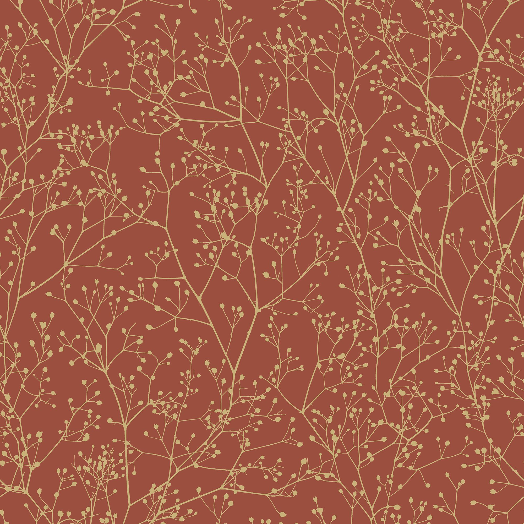 Clarissa Hulse Gypsophila Paprika & Gold effect Smooth Wallpaper Sample ...