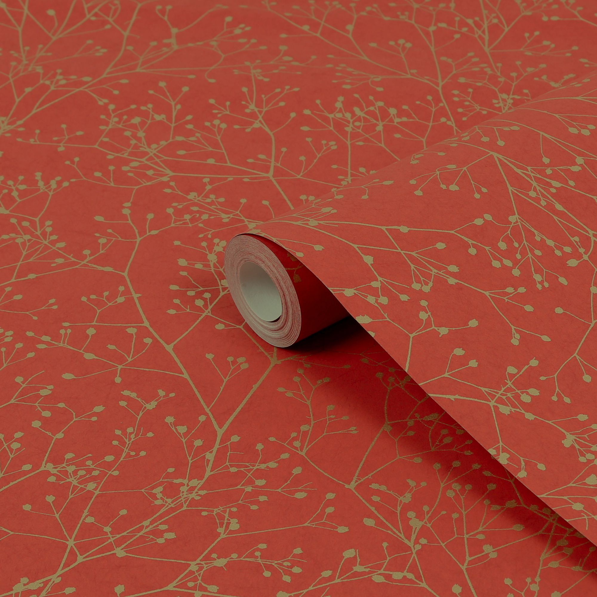 Clarissa Hulse Gypsophila Paprika & Gold effect Smooth Wallpaper | DIY ...