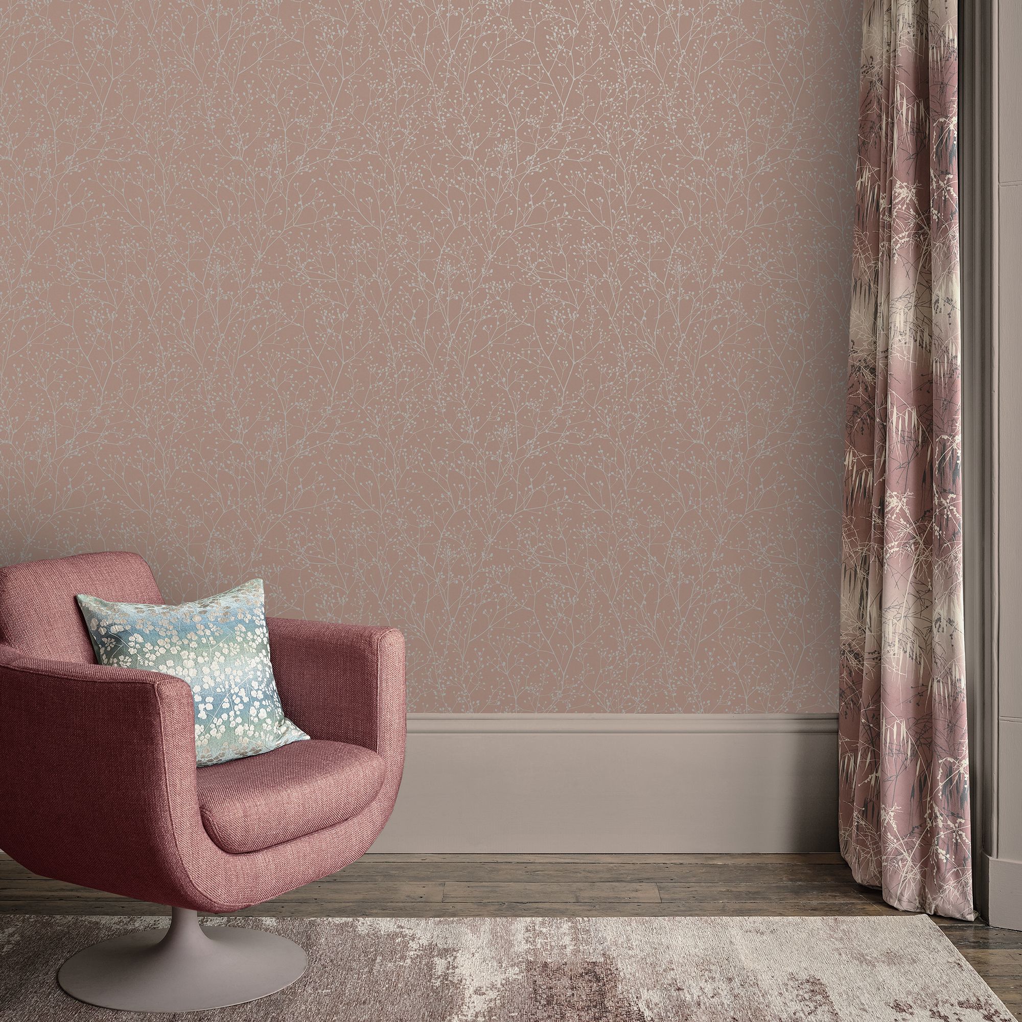 Clarissa Hulse Gypsophila Shell Pink & Rose gold effect Smooth Wallpaper