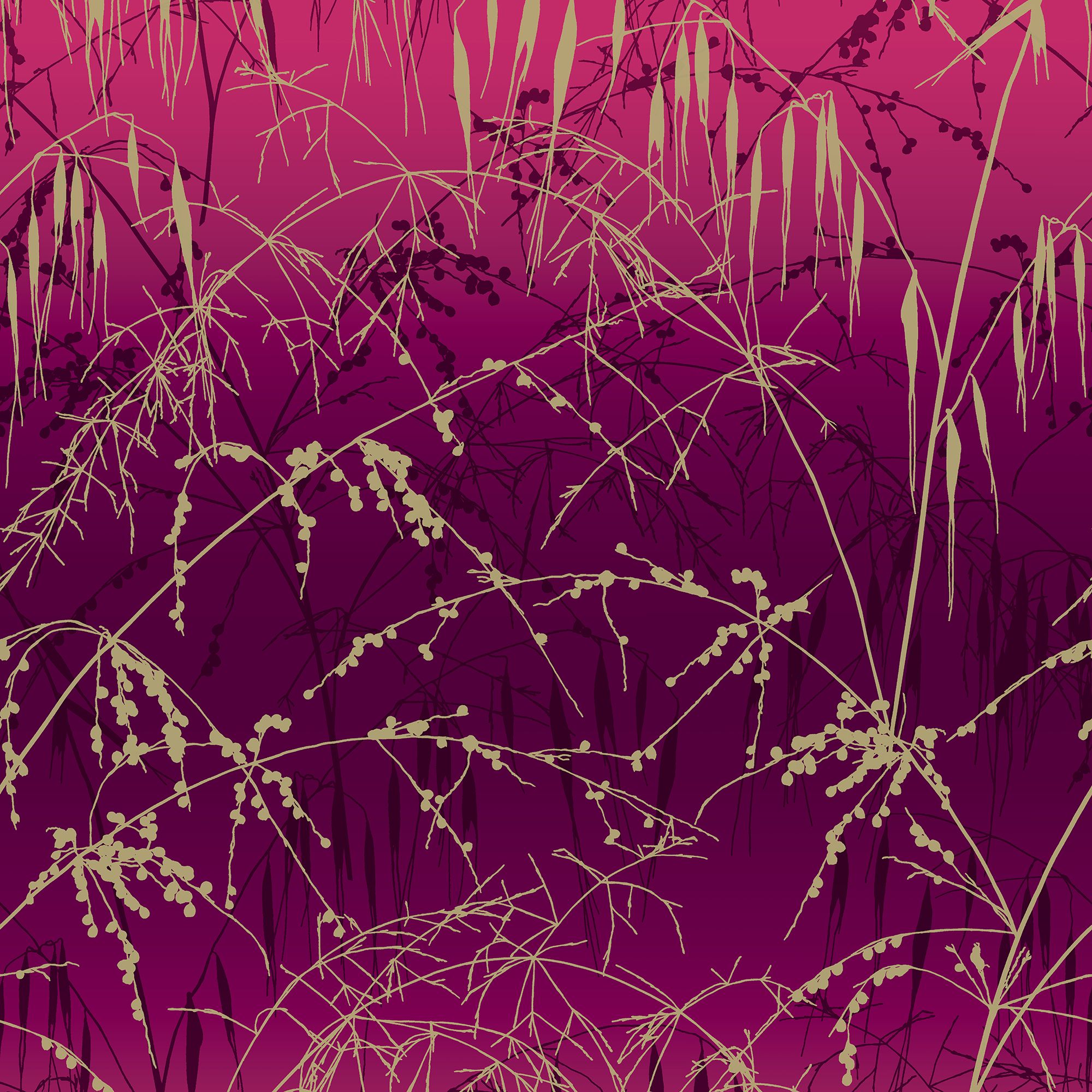 Clarissa Hulse Meadow Grass Damson Pink & Gold effect Smooth Wallpaper