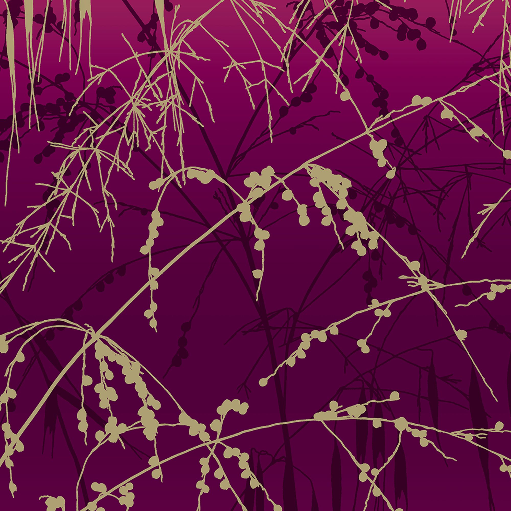 Clarissa Hulse Meadow Grass Damson Pink & Gold effect Smooth Wallpaper