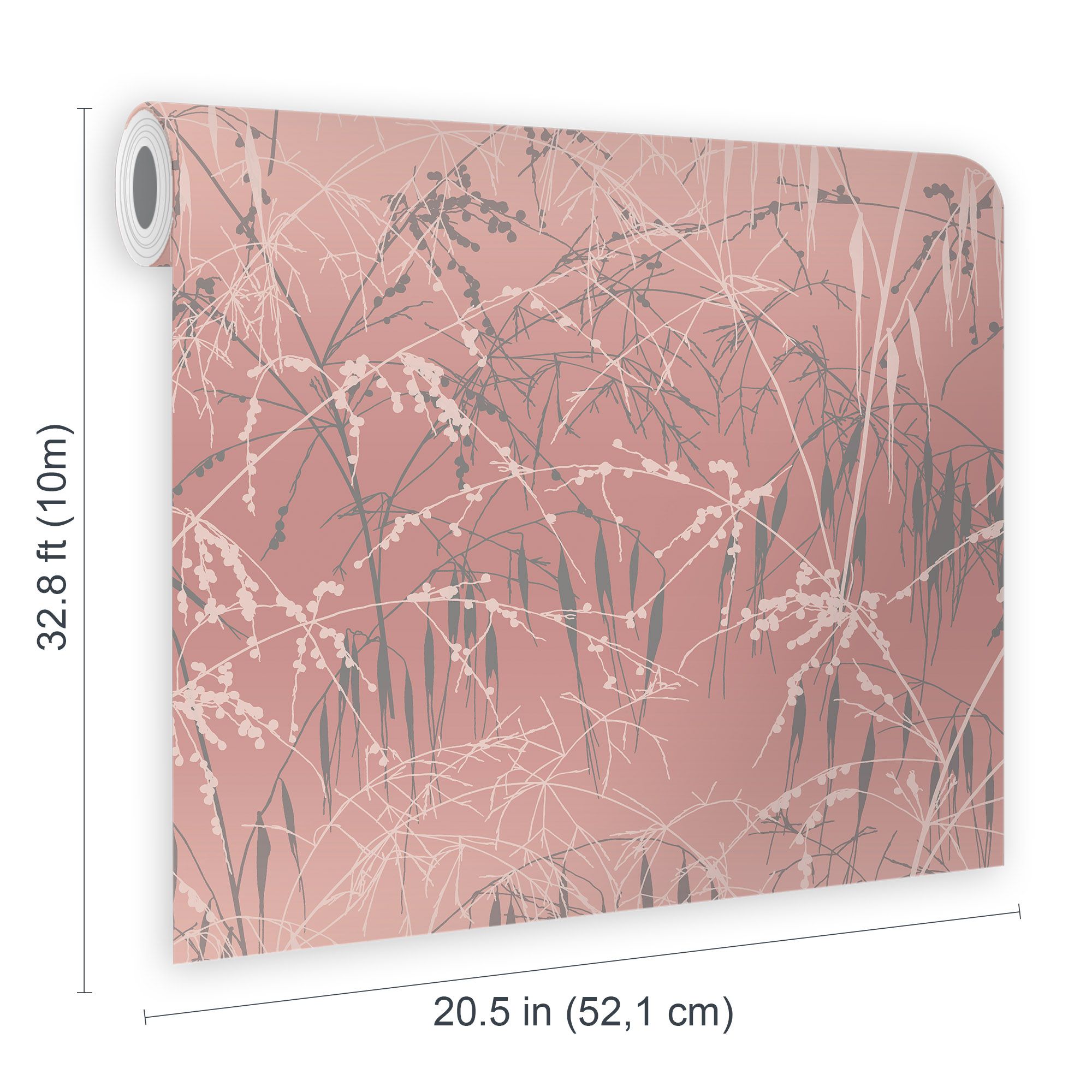 Clarissa Hulse Meadow Grass Shell Pink & Pewter Smooth Wallpaper