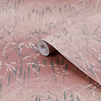 Clarissa Hulse Meadow Grass Shell Pink & Pewter Smooth Wallpaper