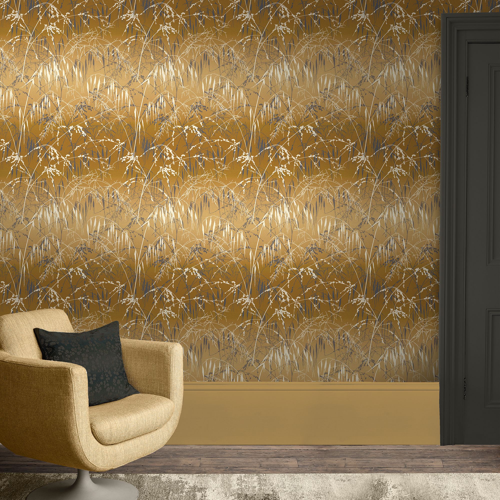 Clarissa Hulse Meadow Grass Yellow Ochre & Gold effect Smooth Wallpaper