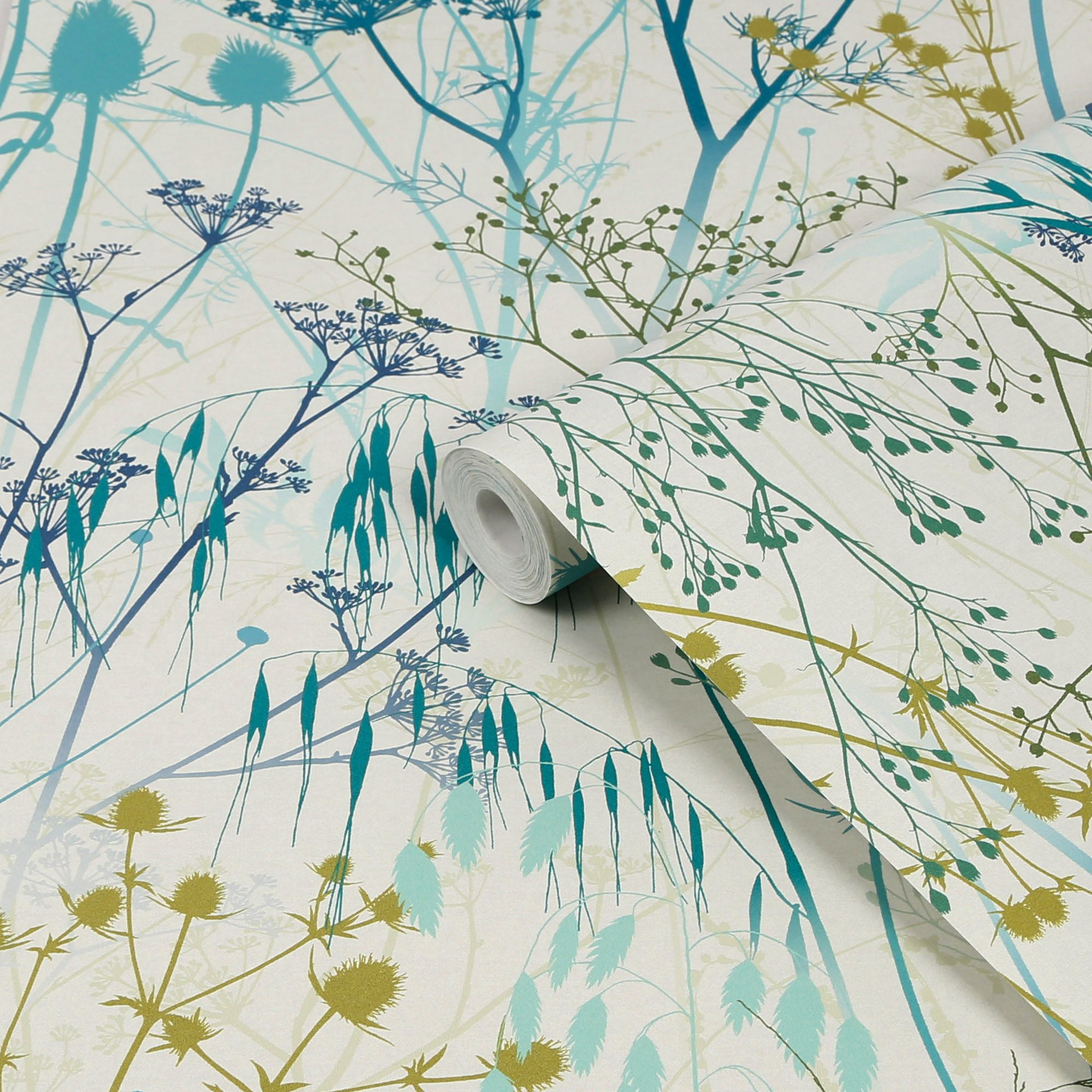 Clarissa Hulse Summer Border Verdigris, Green & White Smooth Wallpaper