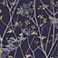 Clarissa Hulse Wild Chervil Blackberry Purple & Gold effect Smooth Wallpaper