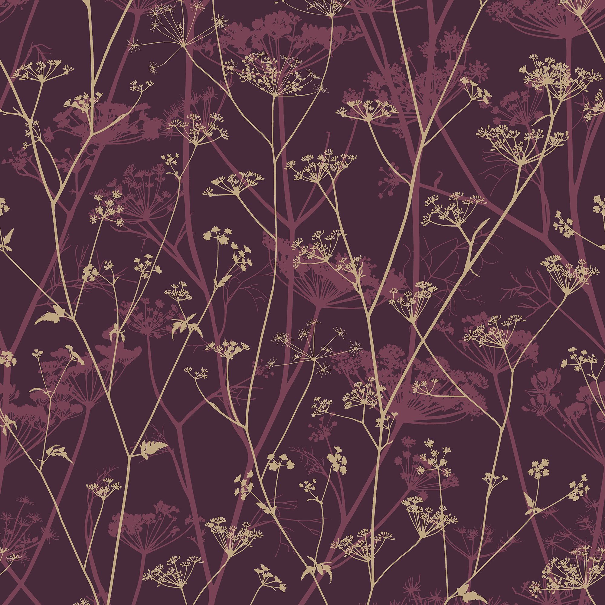 Clarissa Hulse Wild Chervil Damson Pink & Gold effect Smooth Wallpaper ...